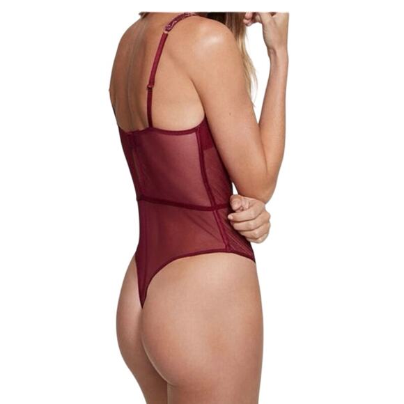 Victoria Secret Lingerie Teddy One Piece Bodysuit Small Berry Floral Lace New XL - Picture 7 of 7